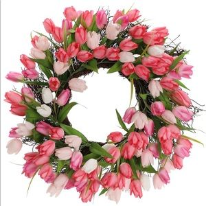 21” Pink Spring Faux Floral Tulip Wreath NWT